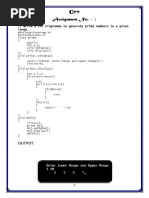 Assignment No. - 1: // Write A C++ Programme To Generate Prime Numbers in A Given Range