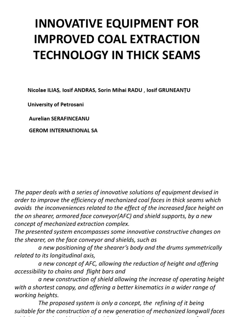 Innovative Equipment For Improved Coal Extraction Technology in | PDF ...