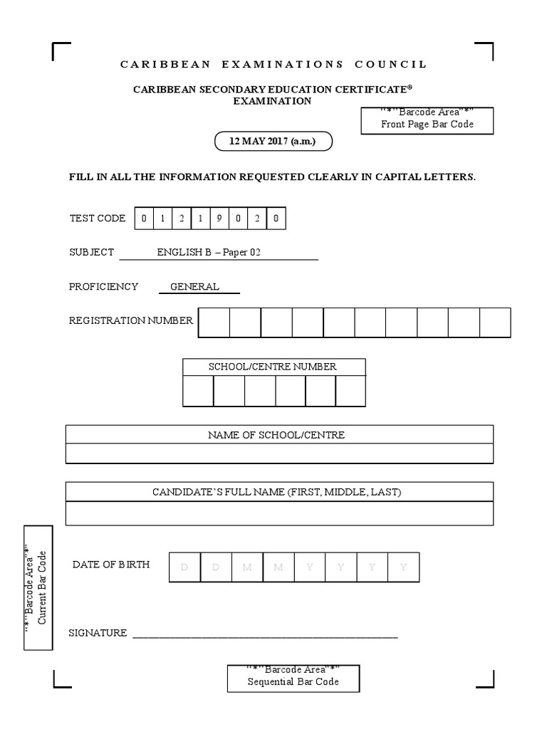 Csec English B p02 May 2017 PDF | PDF | Barcode | Poetry