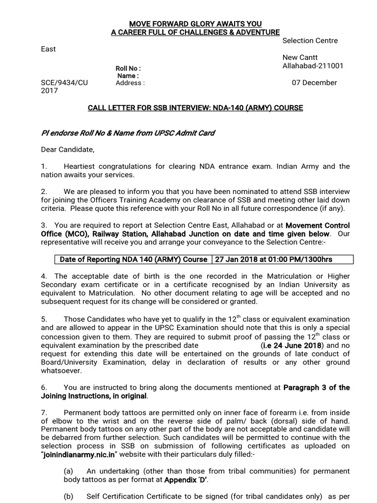 CALL UP LETTER NDA-140 For Email-1 PDF | PDF