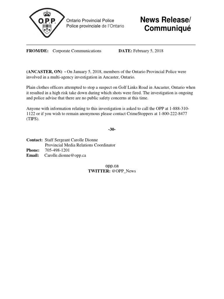 OPP Press Release Crimes Crime & Justice