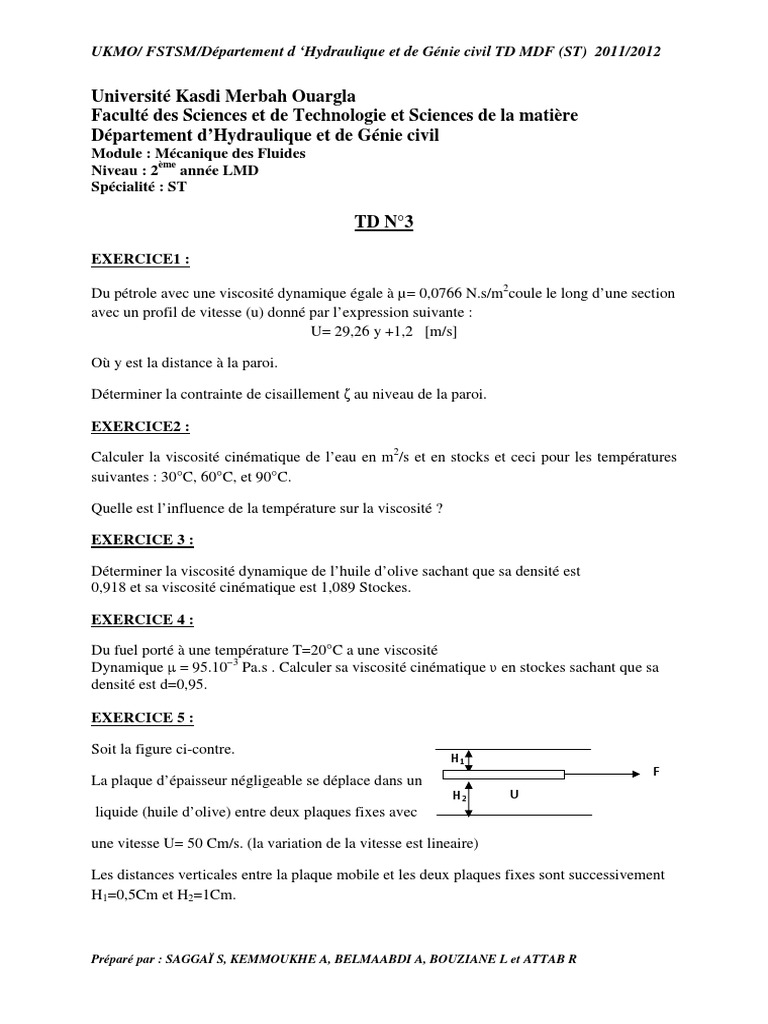 TD N°3 MDF PDF | PDF | Viscosité | Liquides