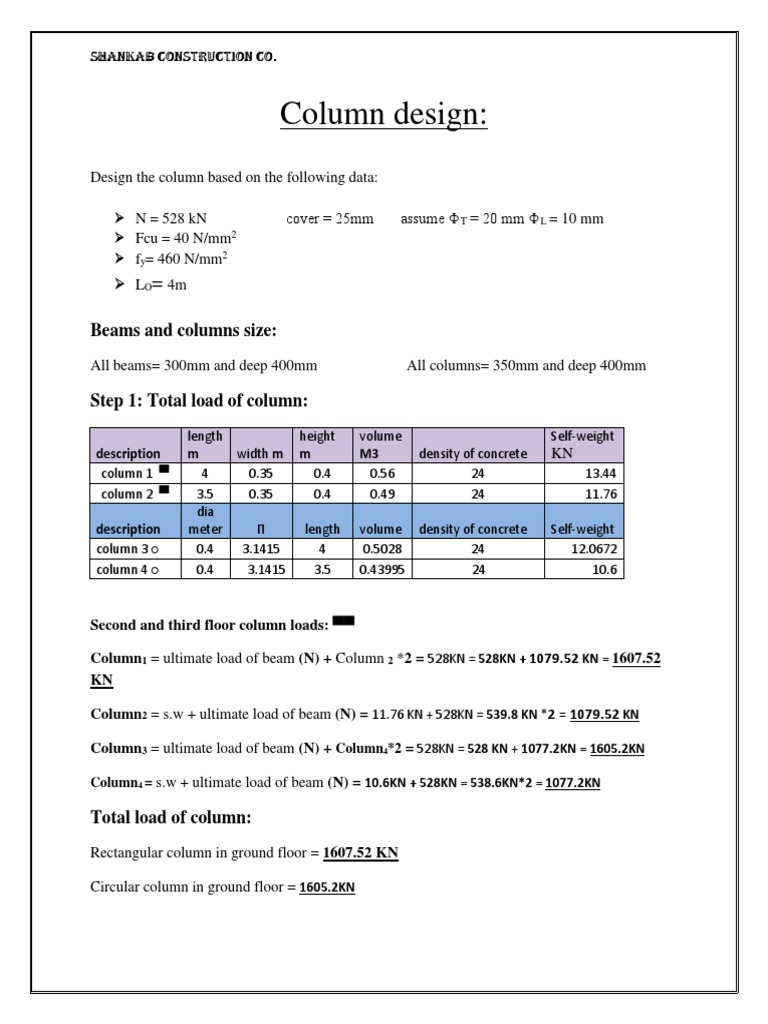 Column Design:: Beams and Columns Size | PDF | Civil Engineering | Nature