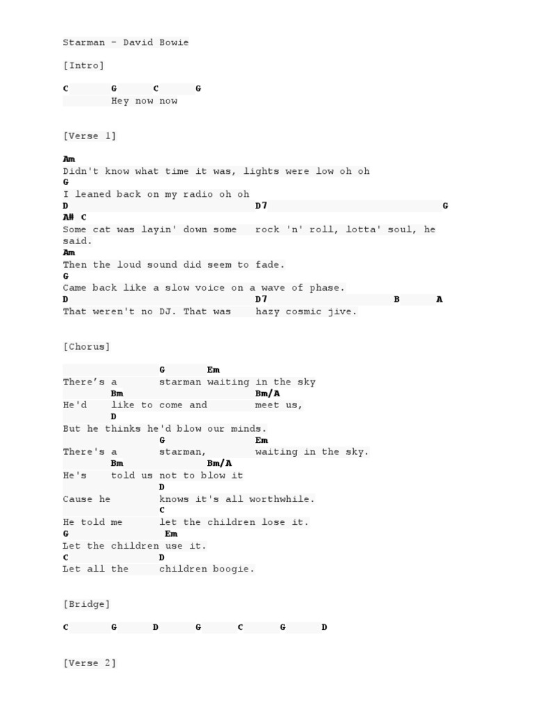 Starman Guitar Chords Songs Popular Music