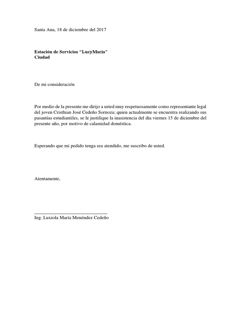 Modelo de Justificacion de Faltas A Clases PDF