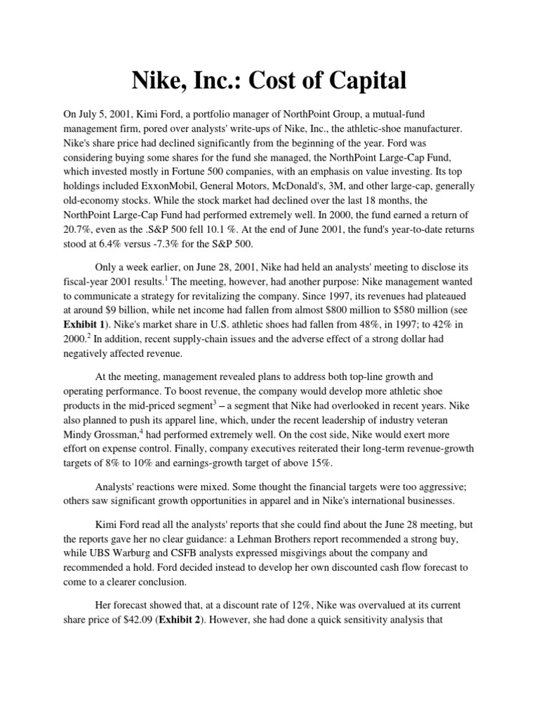 Nike Inc. Cost of Capital Analysis | PDF | Cost Of Capital | Investing