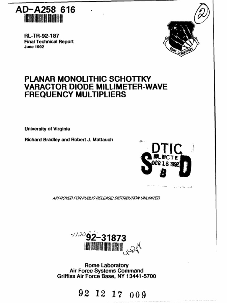 Monolithic Schottky Varactor Diode MillimeterWave Frequency