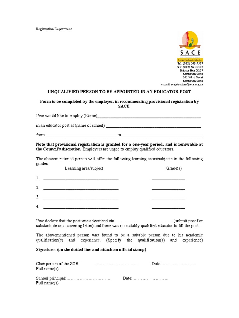 SACE Provisional Registration Form Guide | PDF