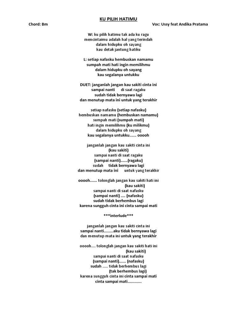 Ku Pilih Hatimu Lirik Ussy Feat Andika Pdf
