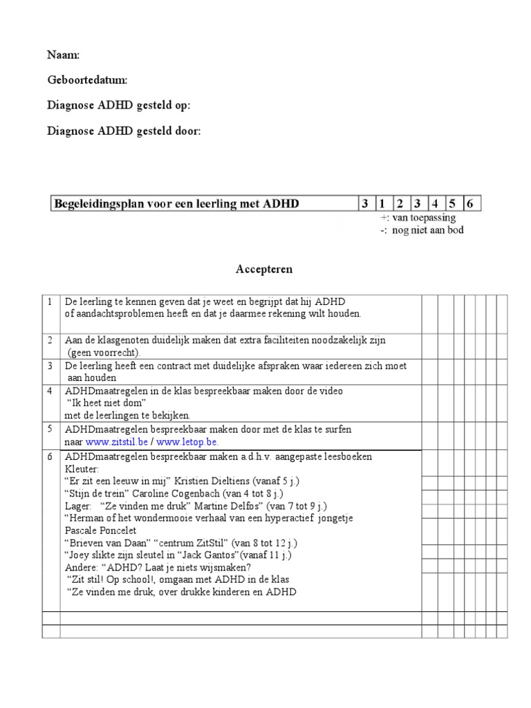 begeleidingsplan adhd