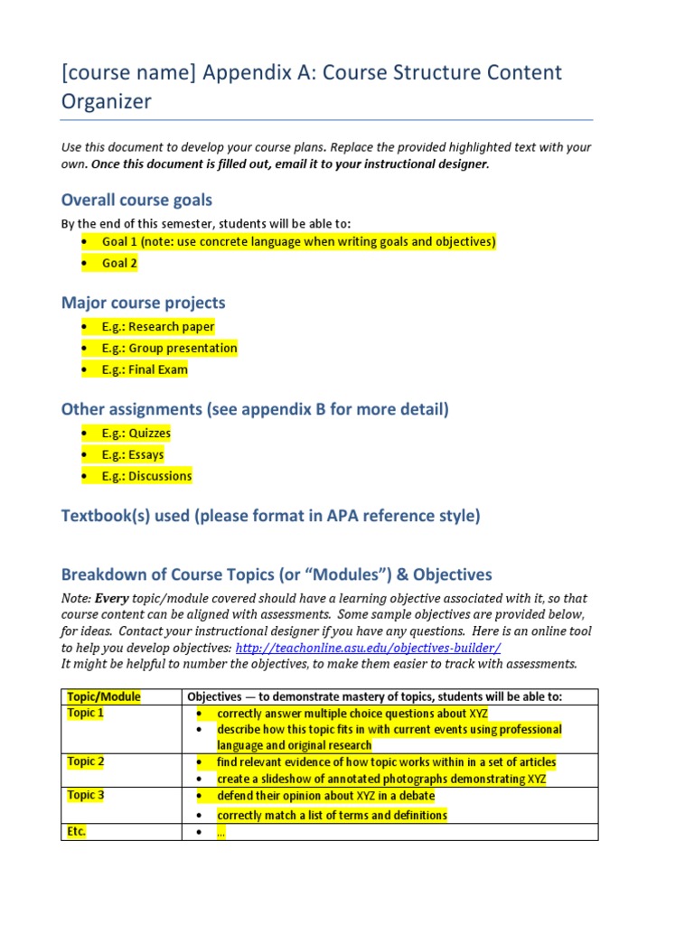 Appendix A - Overall Course Structure | PDF | Multiple Choice ...