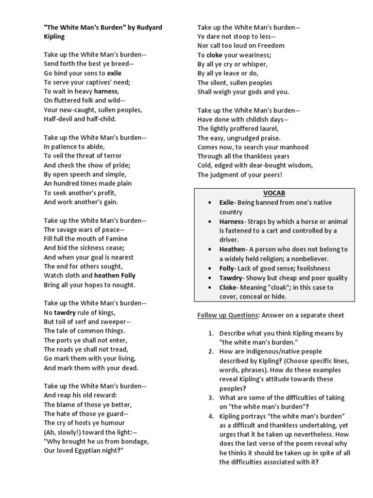 The White Mans Burden Rudyard Kipling Religion And Belief