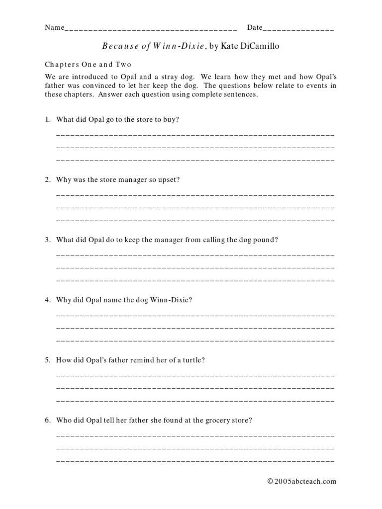 Because Of Winn Dixie Questions Foods