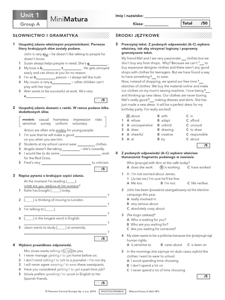 Mini Matura Unit 6 Focus 2
