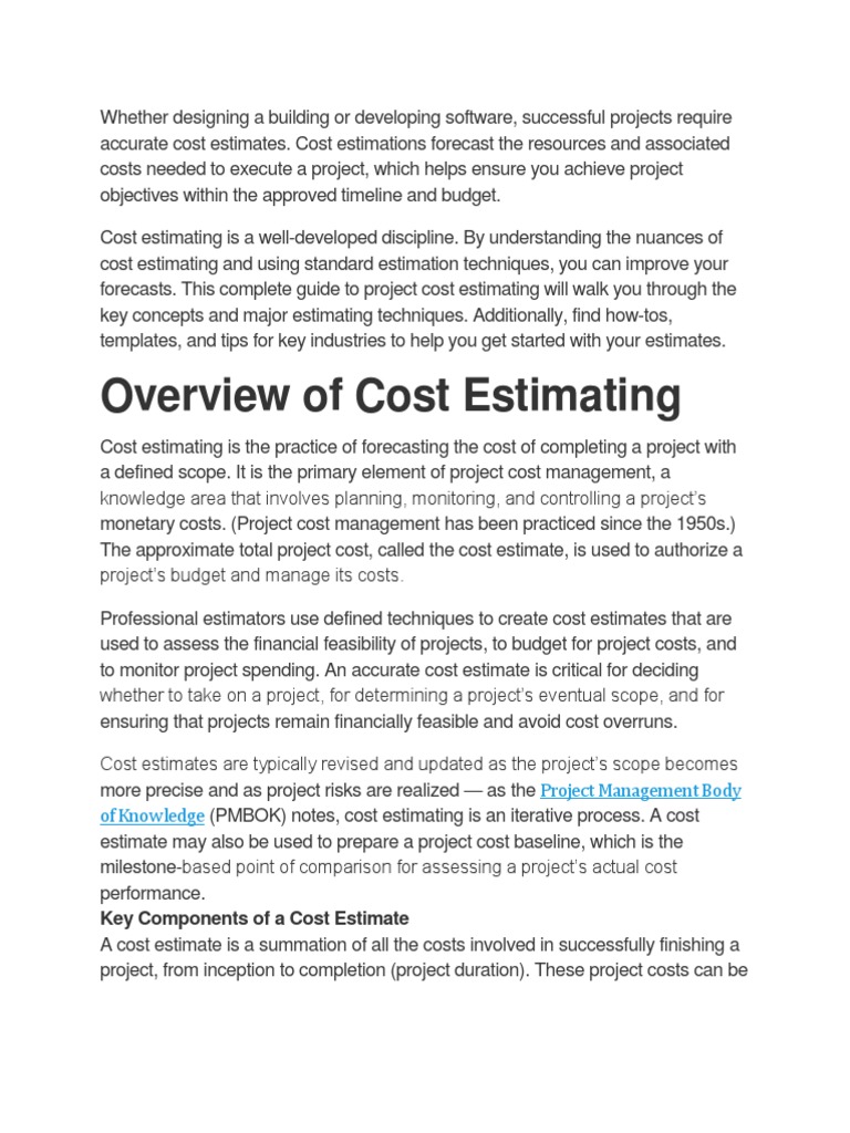 Comprehensive Guide to Cost Estimating | PDF | Project Management ...
