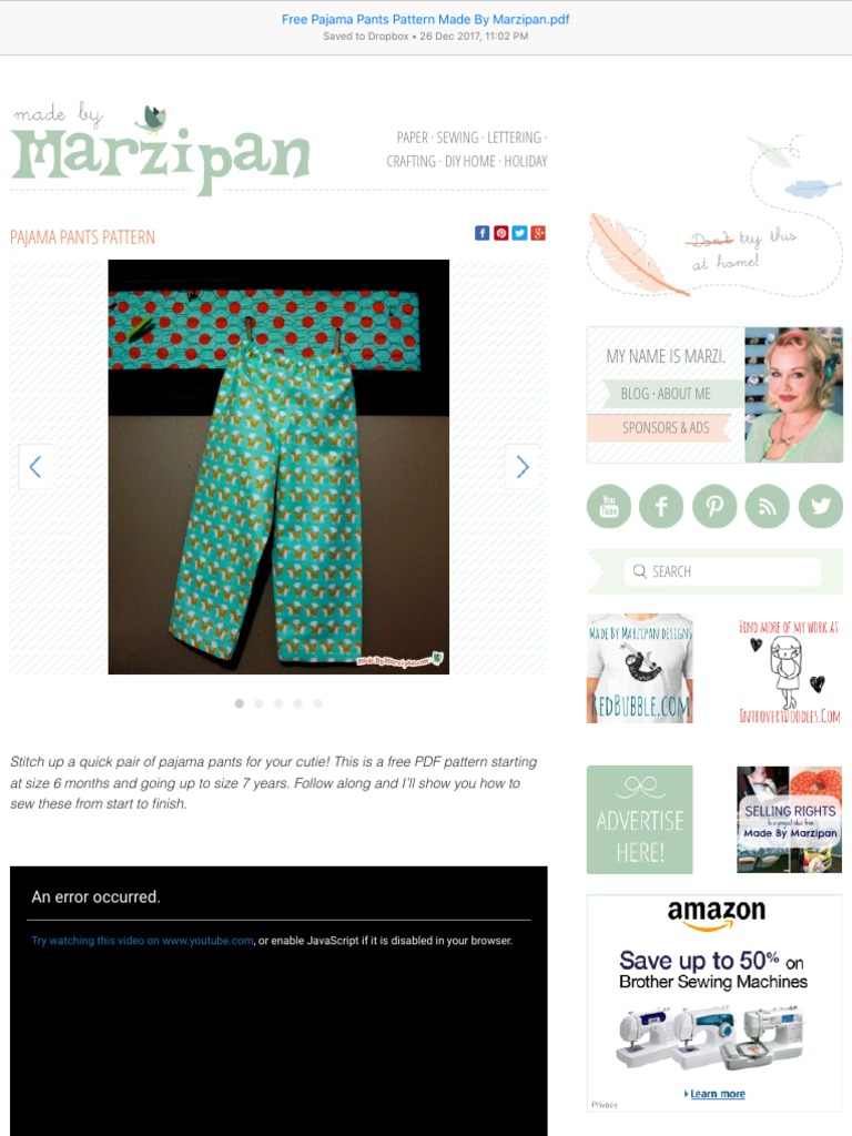 Free Pajama Pants Pattern PDF Seam (Sewing) Sewing