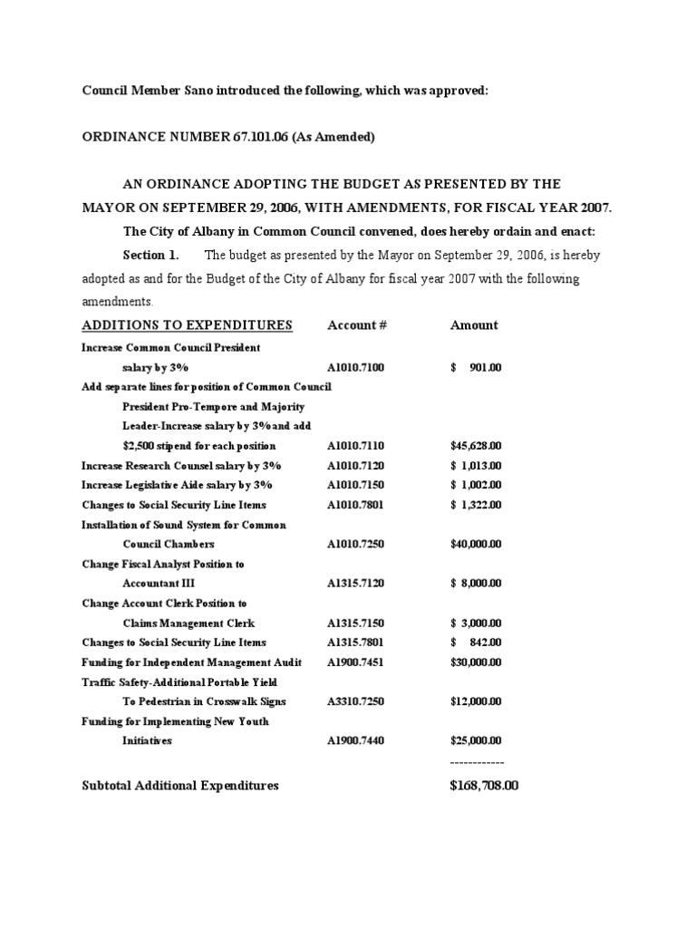 67 101 06 As Amemded Budget Ord 2007 Final | PDF | Government Finances ...