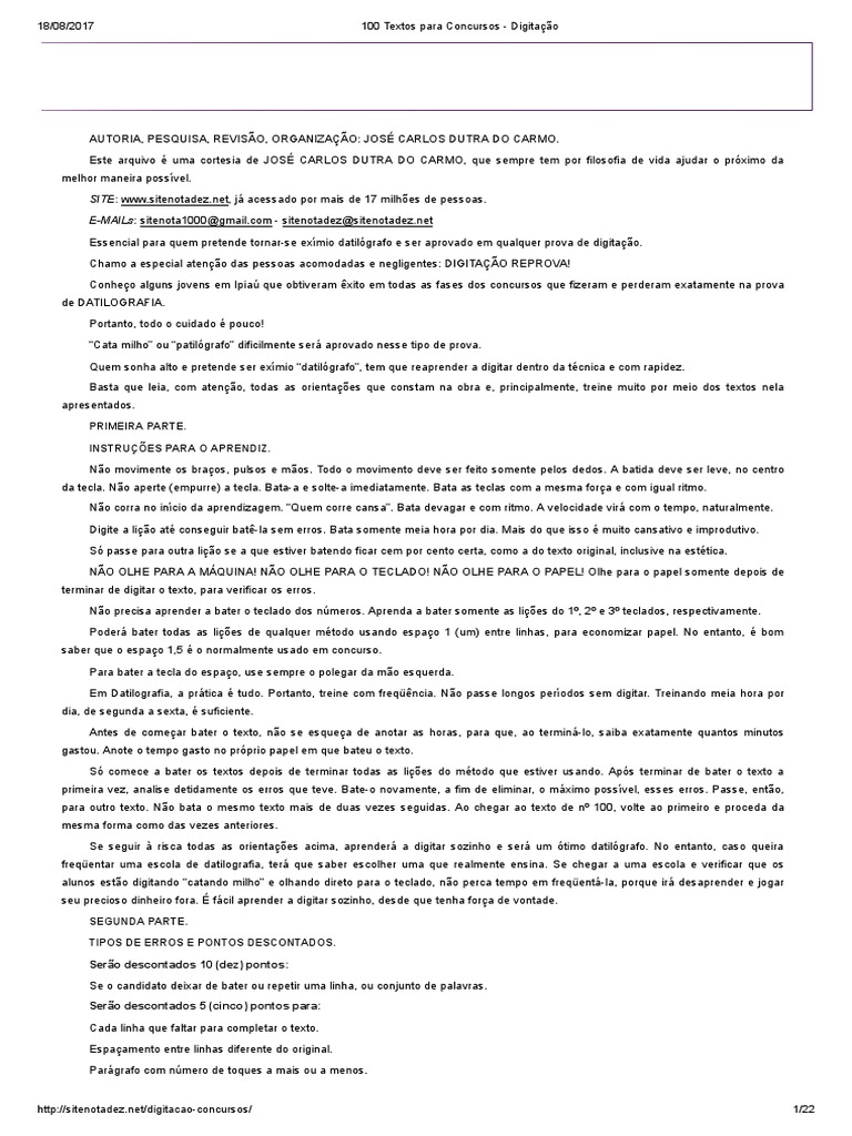 Textos Práticos para Treino de Digitação | PDF | Lente (ótica) | Brasil