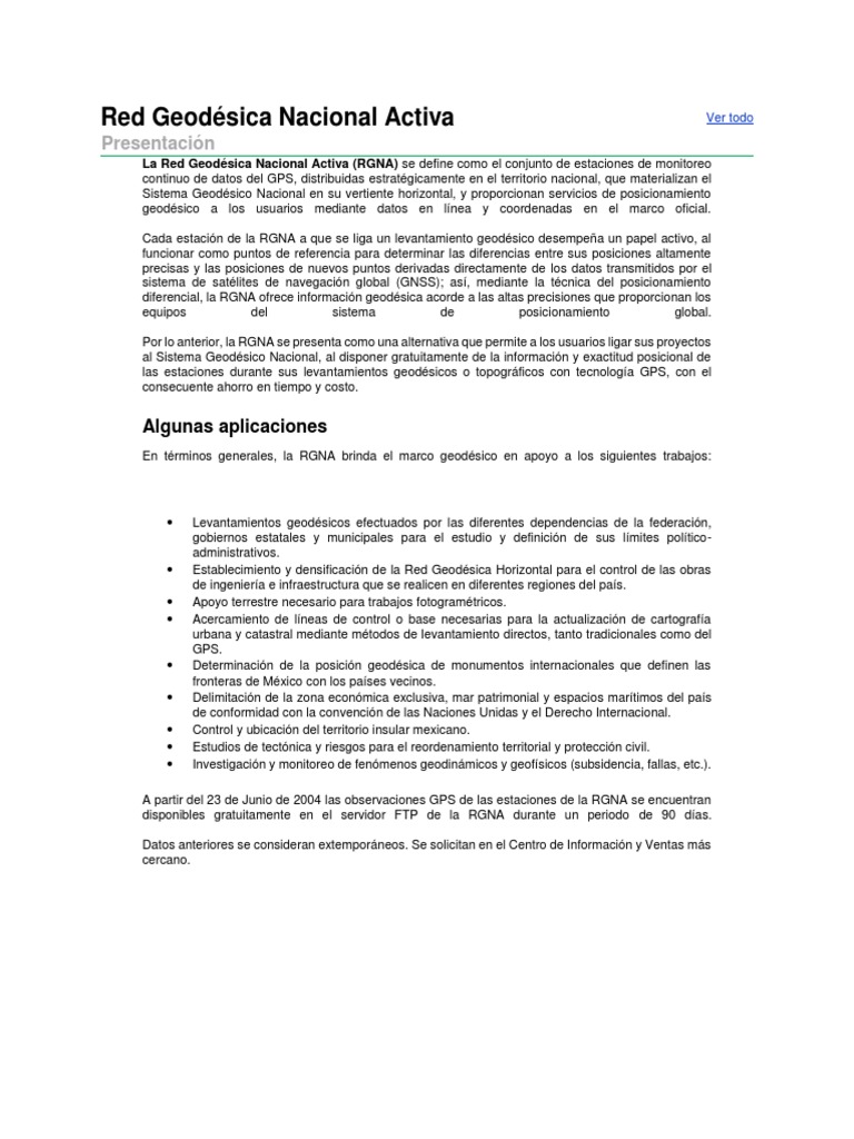 Red Geodésica Nacional Activa (RGNA) | PDF | Geodesia | Sistema de ...