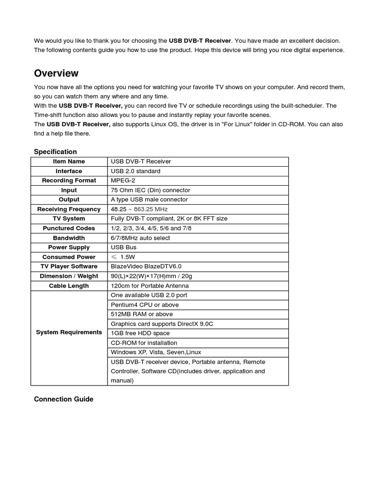 USB DVB-T Receiver User Guide | PDF | Usb | Installation (Computer ...