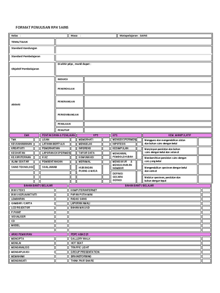 Format Penulisan RPH Sains | PDF