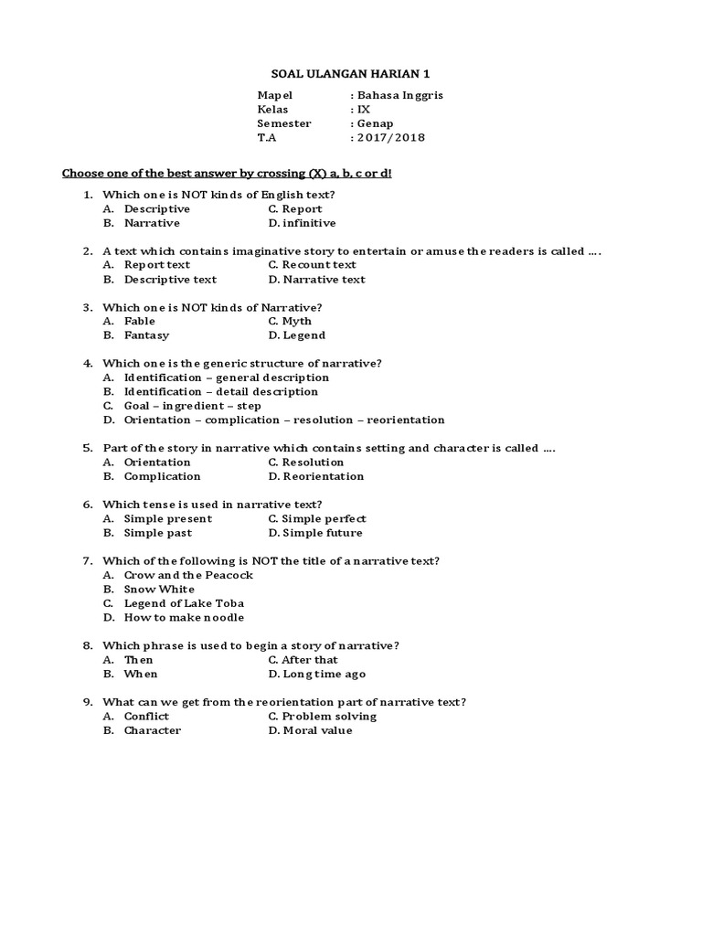 Soal Ulangan Harian 1