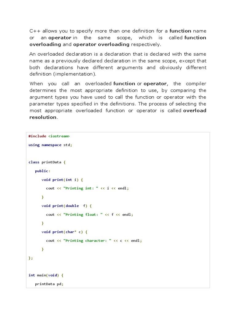 Overloading and Operator Overloading Respectively. | PDF