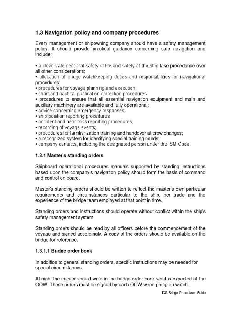 Master's Standing OrdersnOTES PDF Navigation Transport