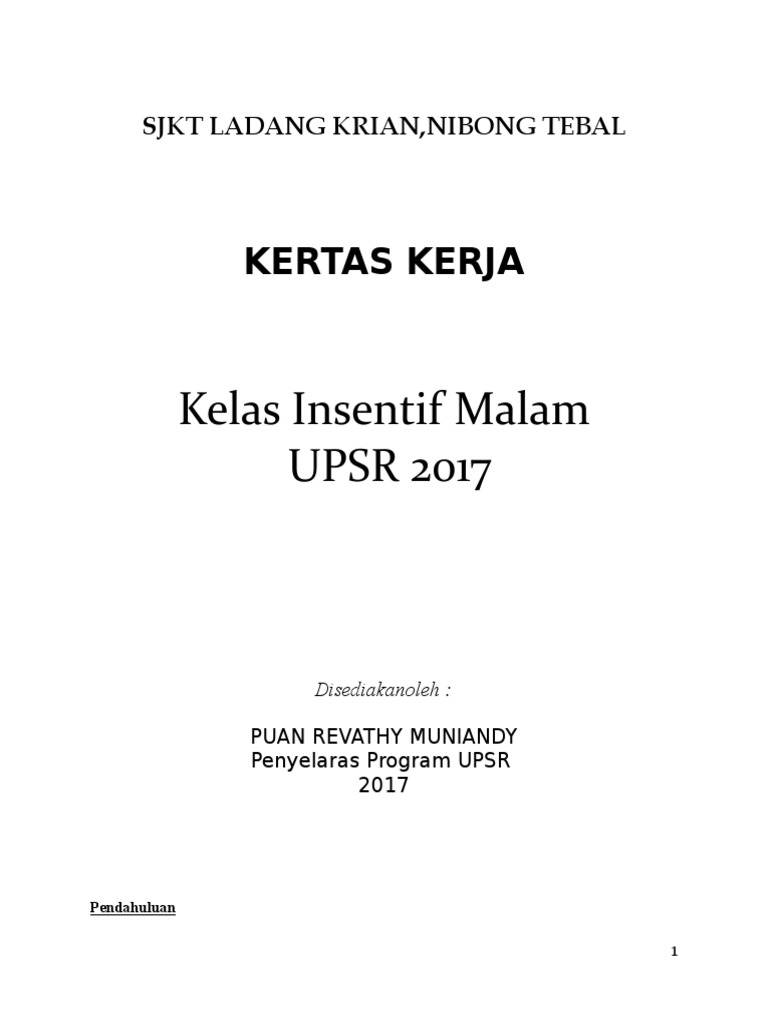 Kertas Kerja Kelas Malam Pdf
