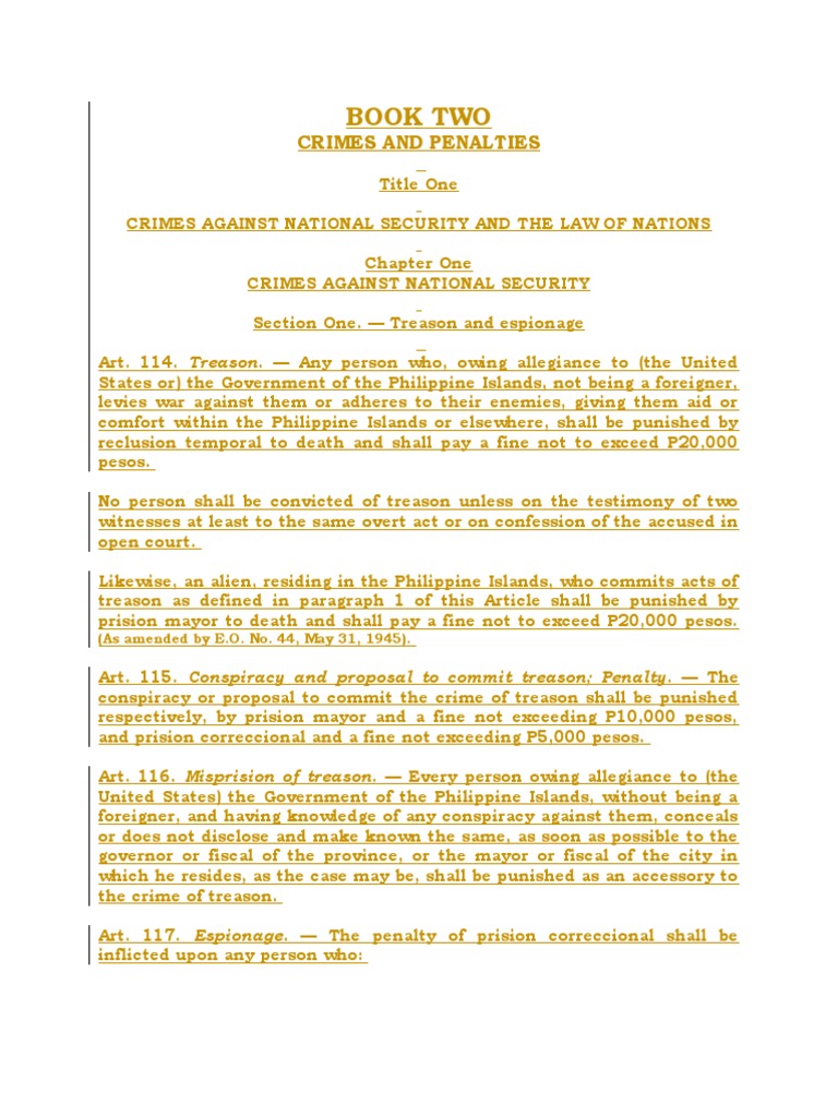 Revised Penal Code Book II | PDF | Forgery | Treason