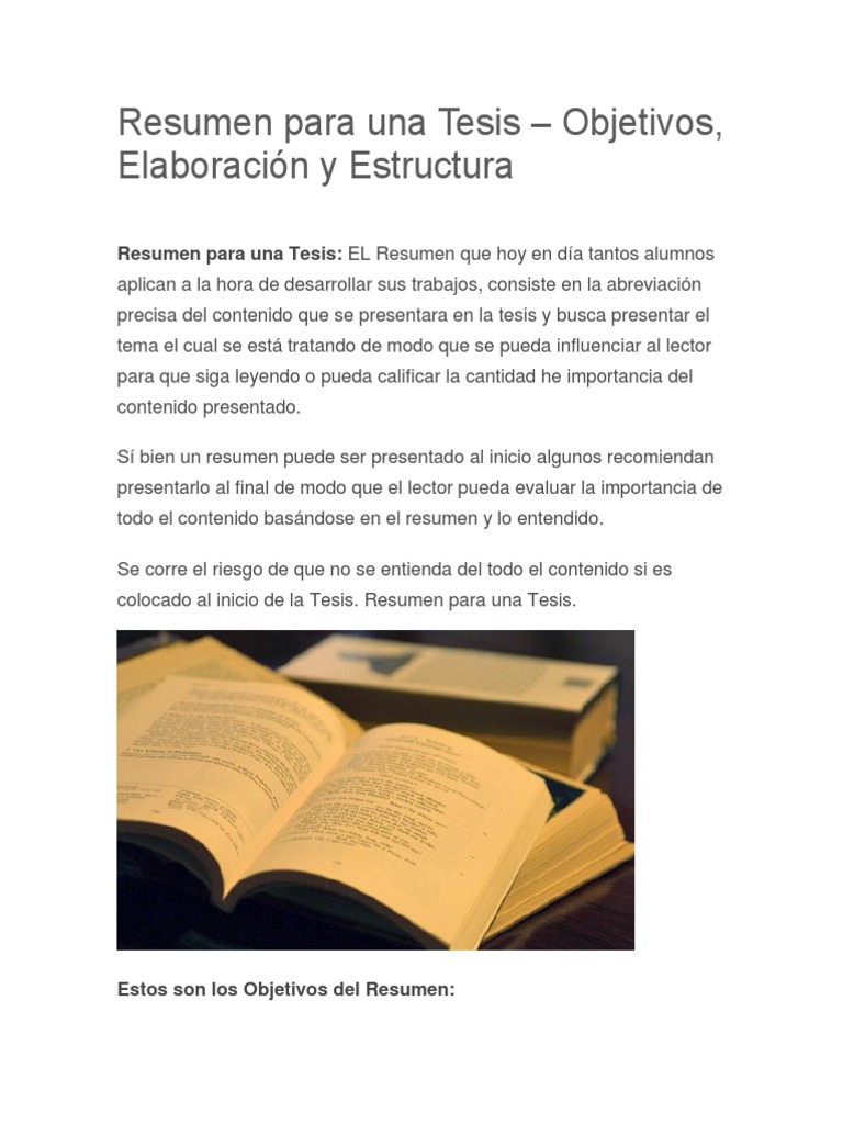 Estructura y Objetivos del Resumen de Tesis | PDF