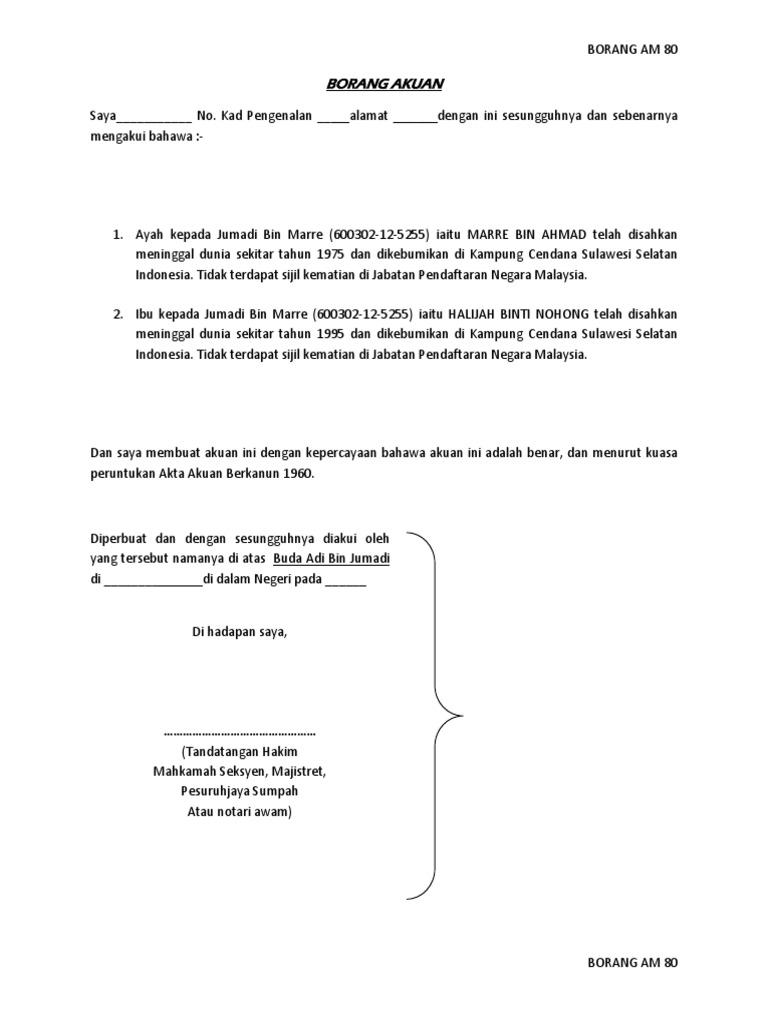 Contoh Surat Akuan Sumpah Bahasa Inggris