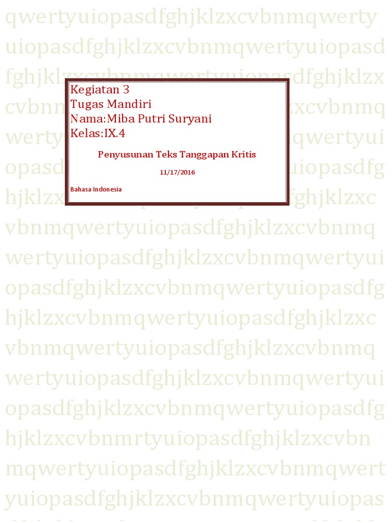 Tugas 3 Menelaah Dan Merevisi Teks Tanggapan Kritis
