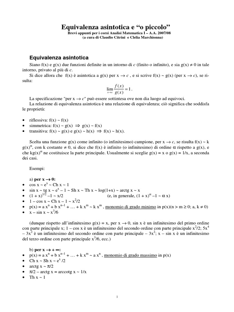 Equivalenza Asintotica E O Piccolo