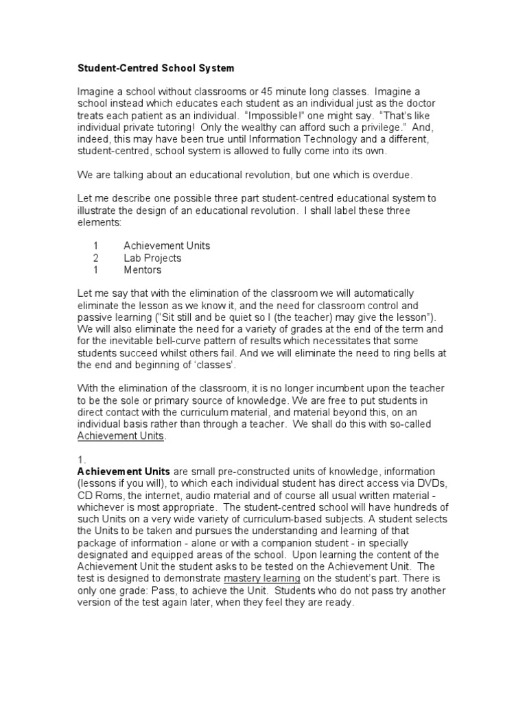 Student Centred System | PDF | Classroom | Teachers