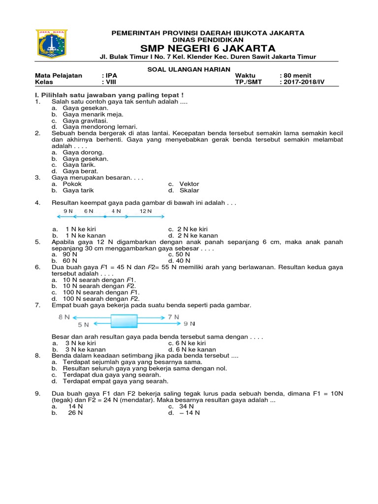 Soal Ipa Gaya Smp Kelas Viii Utk Uh