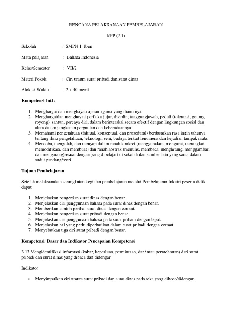 Rpp Surat Pribadi Pdf