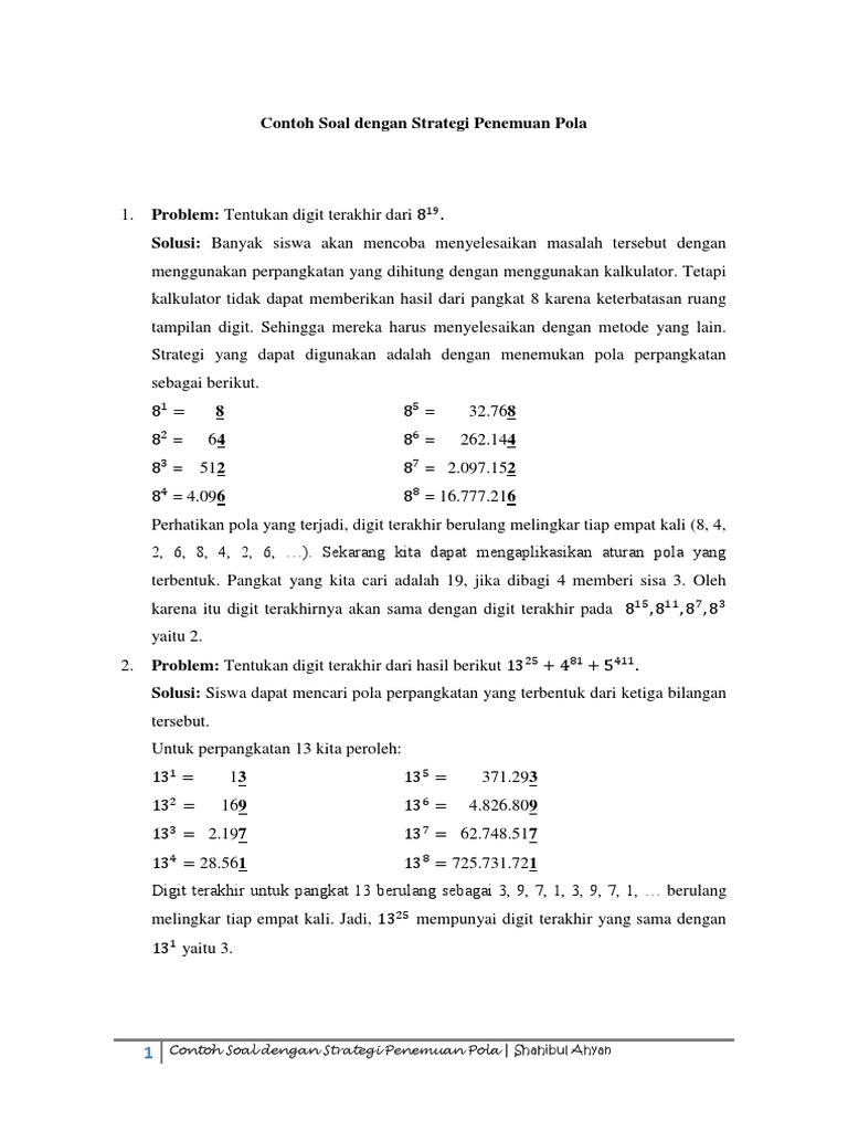Contoh Soal Dengan Strategi Penemuan Pola