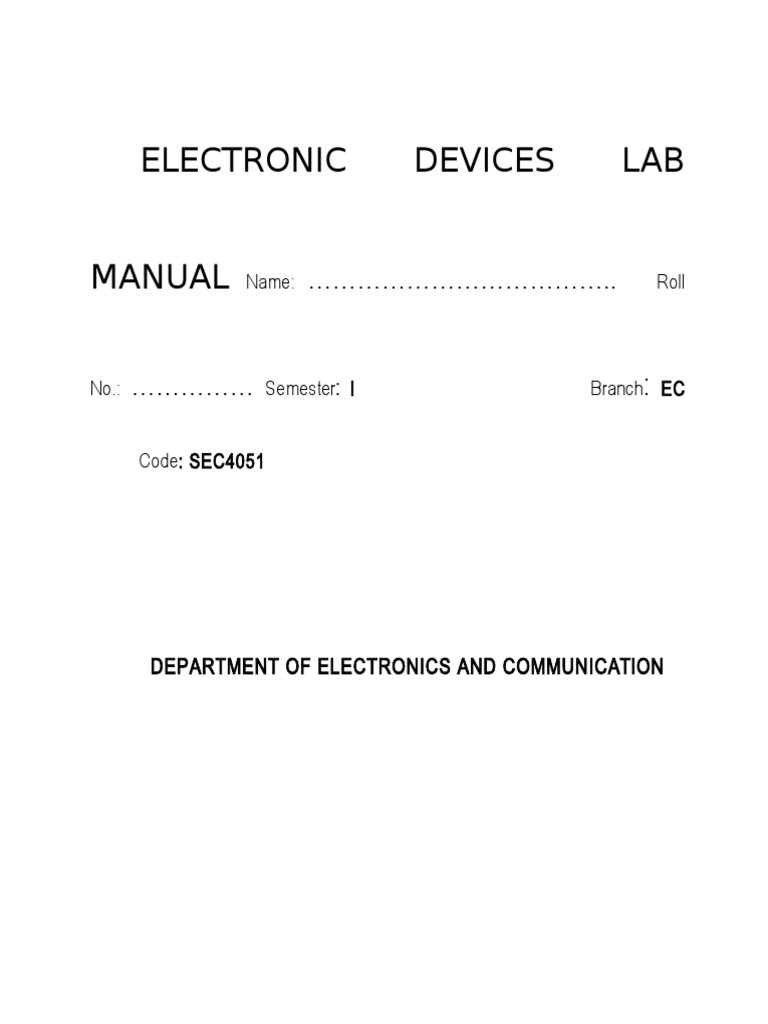 Basic Electronics Lab Manual For BSC Download Free PDF PN Junction