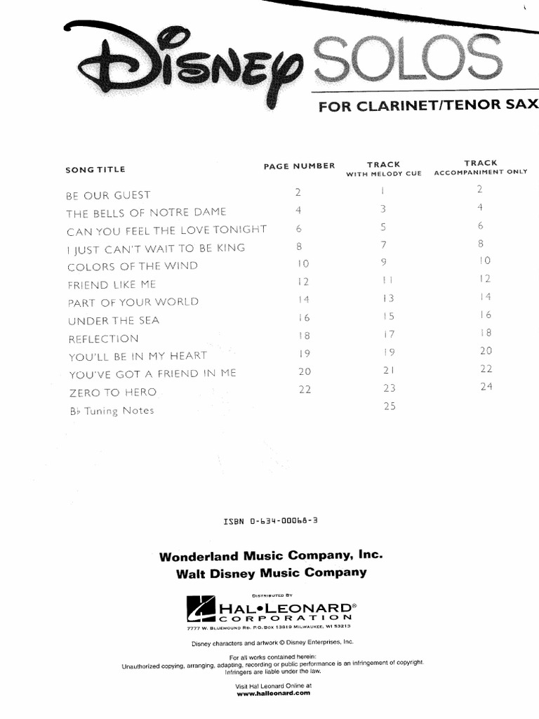 Disney Sheet Music Clarinet