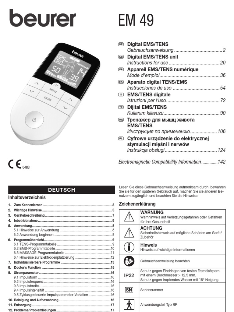 Beurer EM49 Electroestimulador digital masaje EMS TENS, pantalla LCD, 2  Canales, 4 Electrodos autoadhesivos + 8 electrodos de recambio : :  Salud y cuidado personal