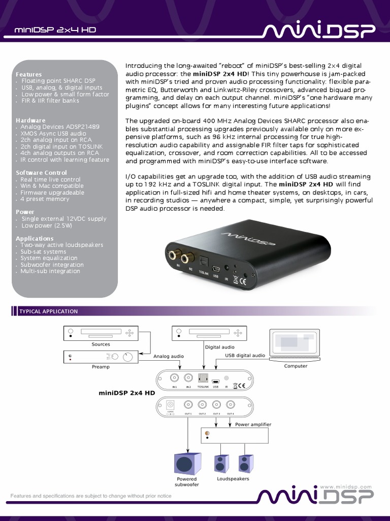 miniDSP 2x4 HD: Compact Audio Processor | PDF | Digital Audio | Usb