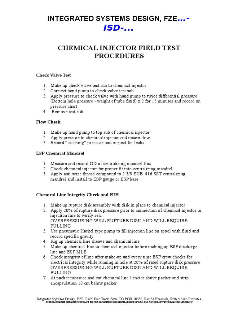 Chemical Injector Check Valve Procedures | PDF | Fuel Injection | Valve