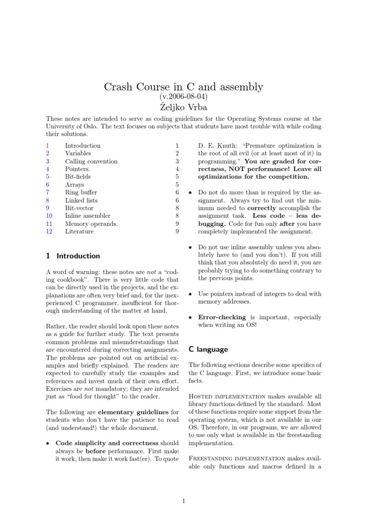 Crash Course in C and Assembly: Zeljko Vrba | PDF | Pointer (Computer ...