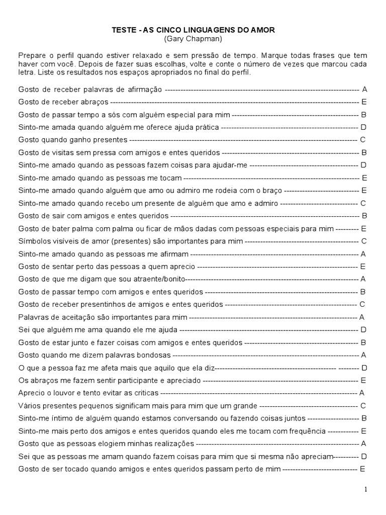 Teste A Linguagem Do Amor Casais | PDF | Amor