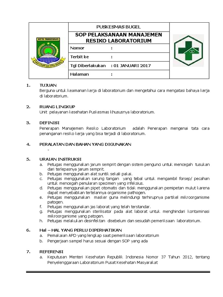 SOP Manajemen Risiko Laboratorium | PDF | Teknologi & Rekayasa