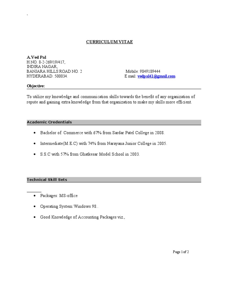 A. Ved Pal's Professional CV | PDF