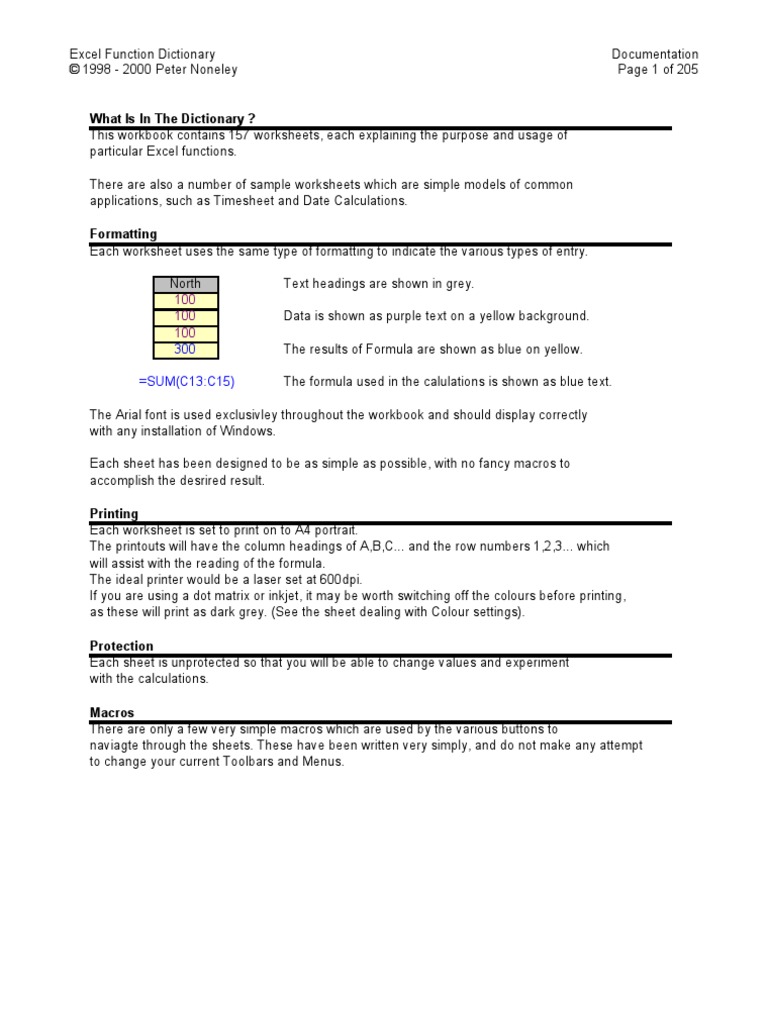 Excel Functions Dictionary | PDF