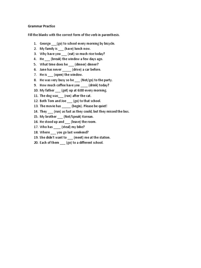 Verb Practice | PDF