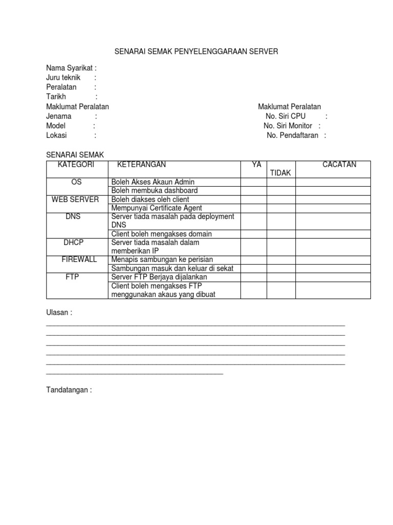 Senarai Semak Server | PDF